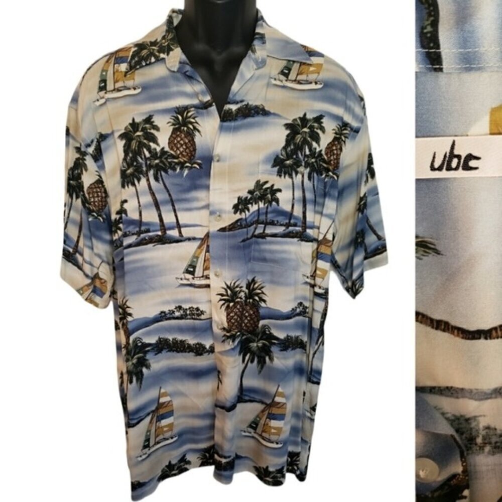 Vintage Hawaiian Tropical UBC Button-up Men's Pocket Shirt Medium